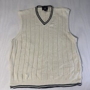 Vintage Gant Mens Cable Knit Sweater Vest Cream USA Preppy Golf Old Money XL
